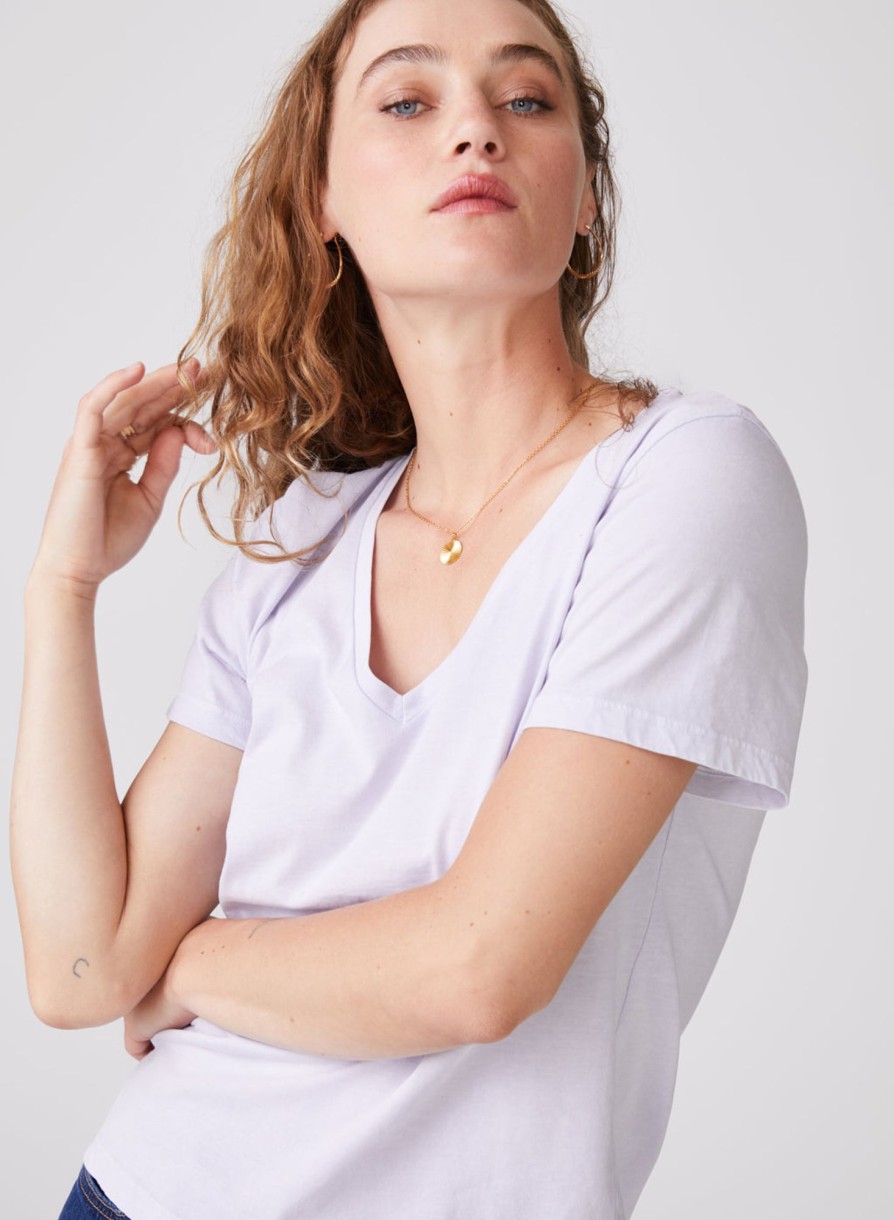 Sale | STATESIDE Stateside Cloud Jersey Short Sleeve Deep V-Neck In Lavender