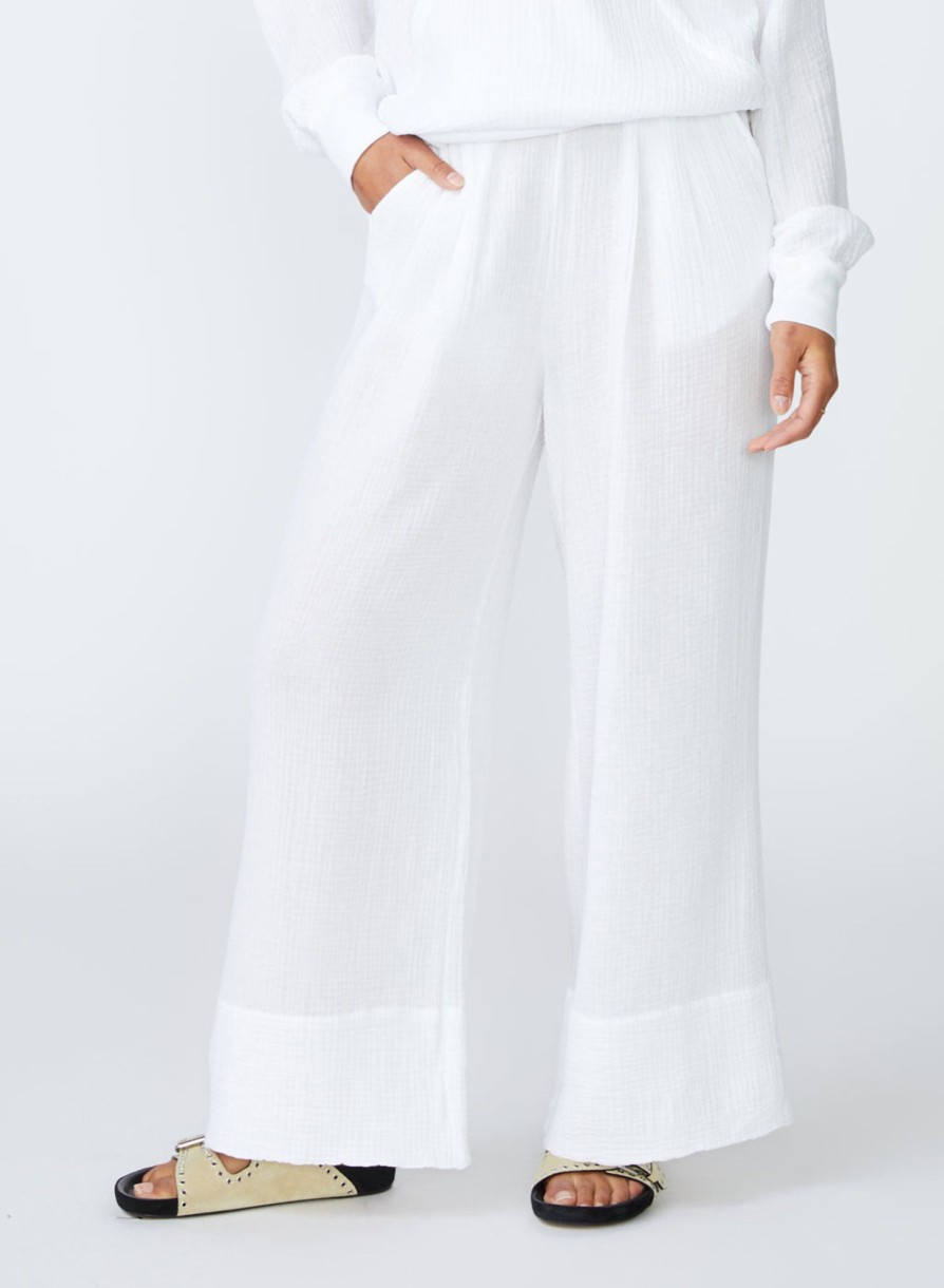 Fabric | STATESIDE Gauze Wide Leg Pull On Pant In White