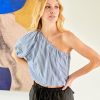 Tops | STATESIDE Stripe Poplin One-Shoulder Top In Denim