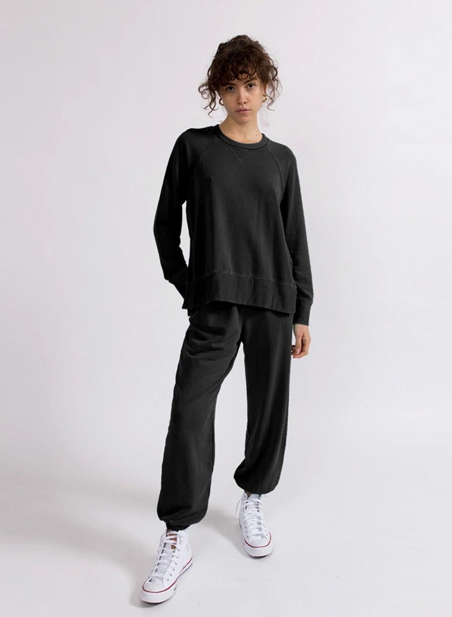 Essentials | STATESIDE Softest Fleece Raglan Side Slit Sweatshirt In Black