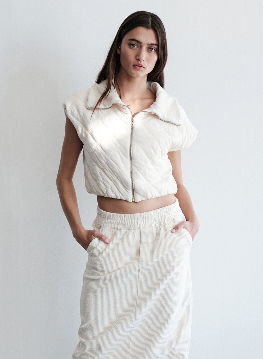 Sale | STATESIDE Quilted Cropped Zip Vest In Cream