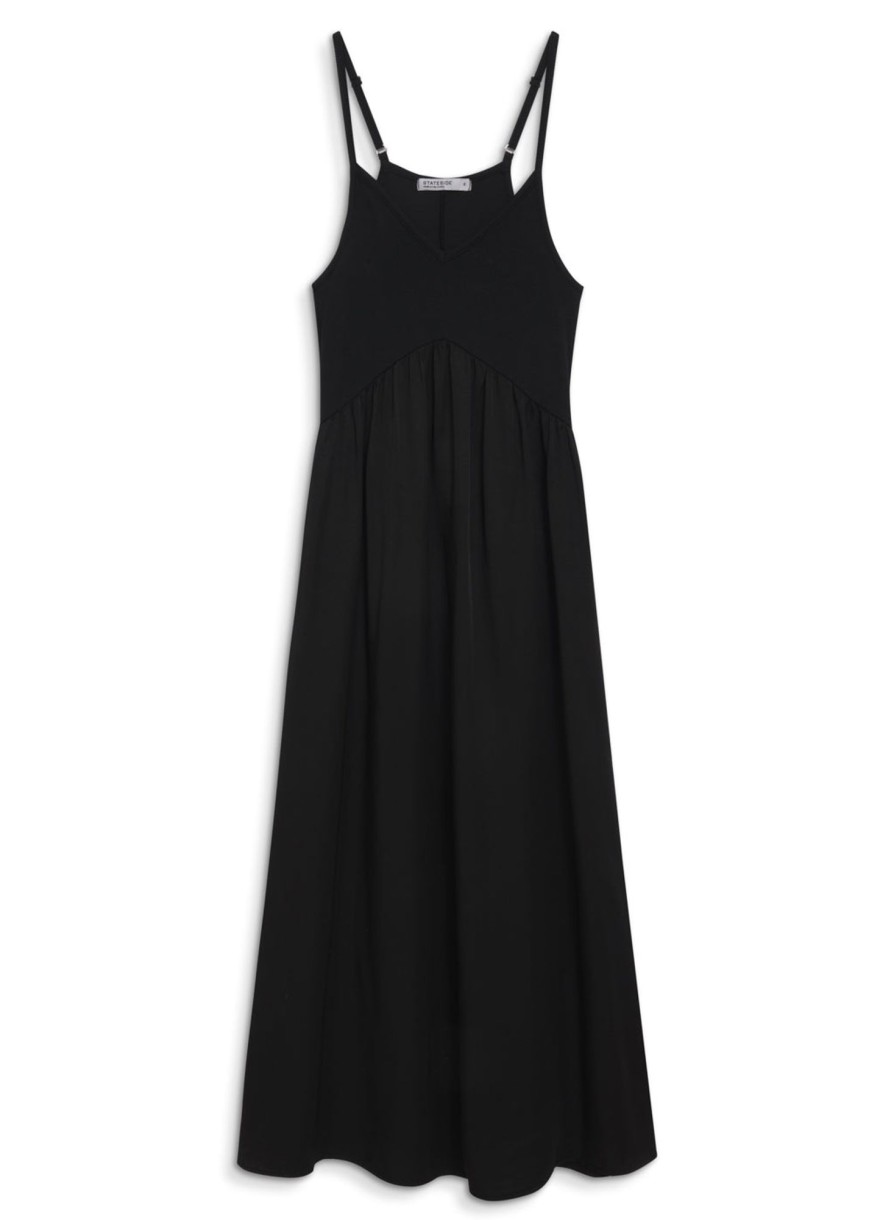 Dresses | STATESIDE Viscose Satin Mixed Media Cami Dress In Black