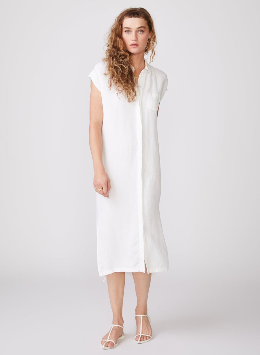 Dresses | STATESIDE Linen Short Sleeve Maxi Shirt Dress In White