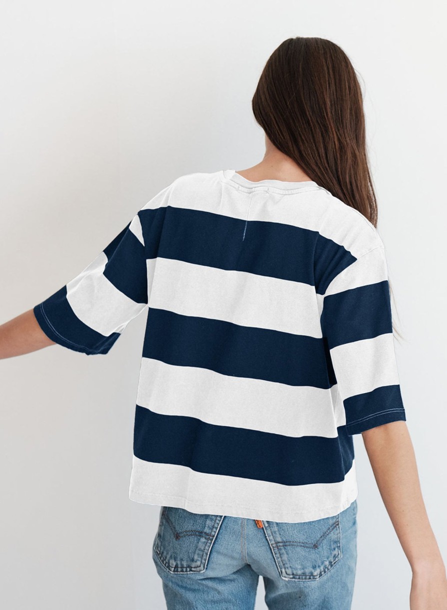 Fabric | STATESIDE Wide Rugby Stripe Boyfriend Tee In Paper