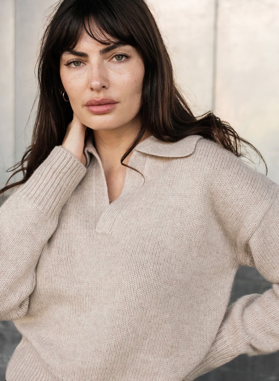 Sweaters | STATESIDE Cozy Cashmere Blend Johnny Collar Sweater In Camel