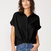 Tops | STATESIDE Voile Short Sleeve Front Twist Button Up Shirt In Black