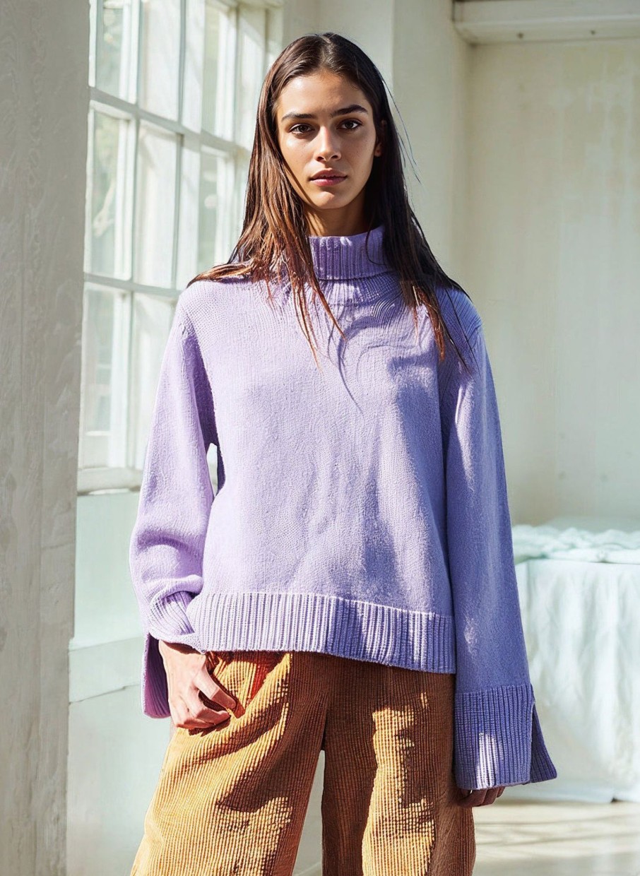 Tops | STATESIDE Cozy Cashmere Blend Turtleneck Sweater In Iris