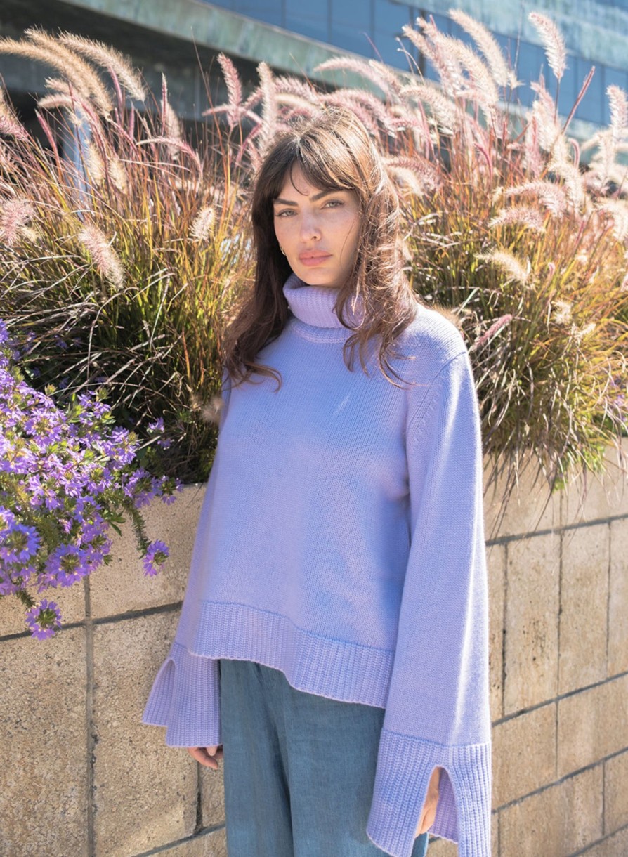 Tops | STATESIDE Cozy Cashmere Blend Turtleneck Sweater In Iris