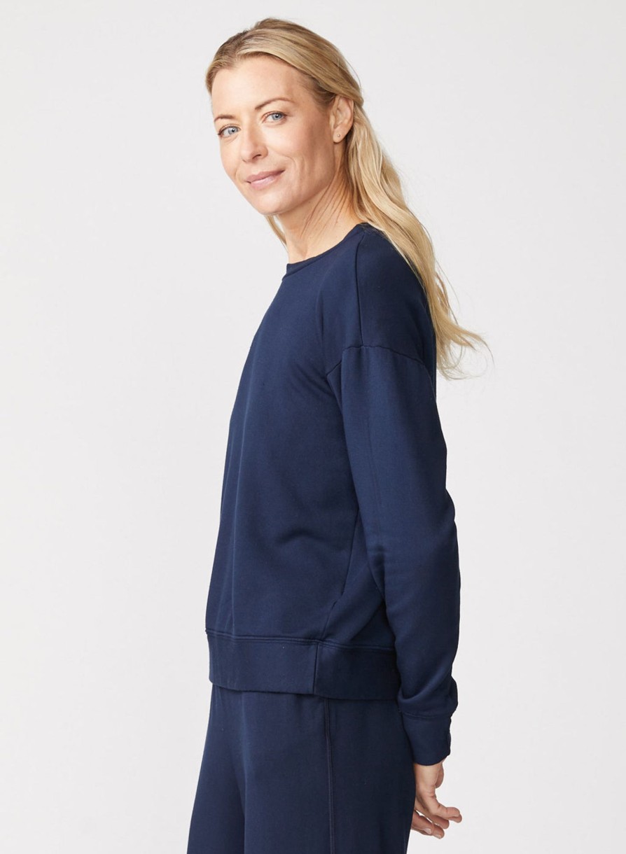 Tops | STATESIDE Softest Fleece Crewneck Sweatshirt In New Navy