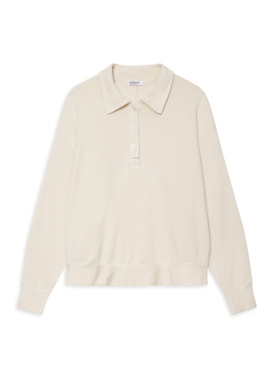 Tops | STATESIDE Softest Fleece Oversized Polo In Cream