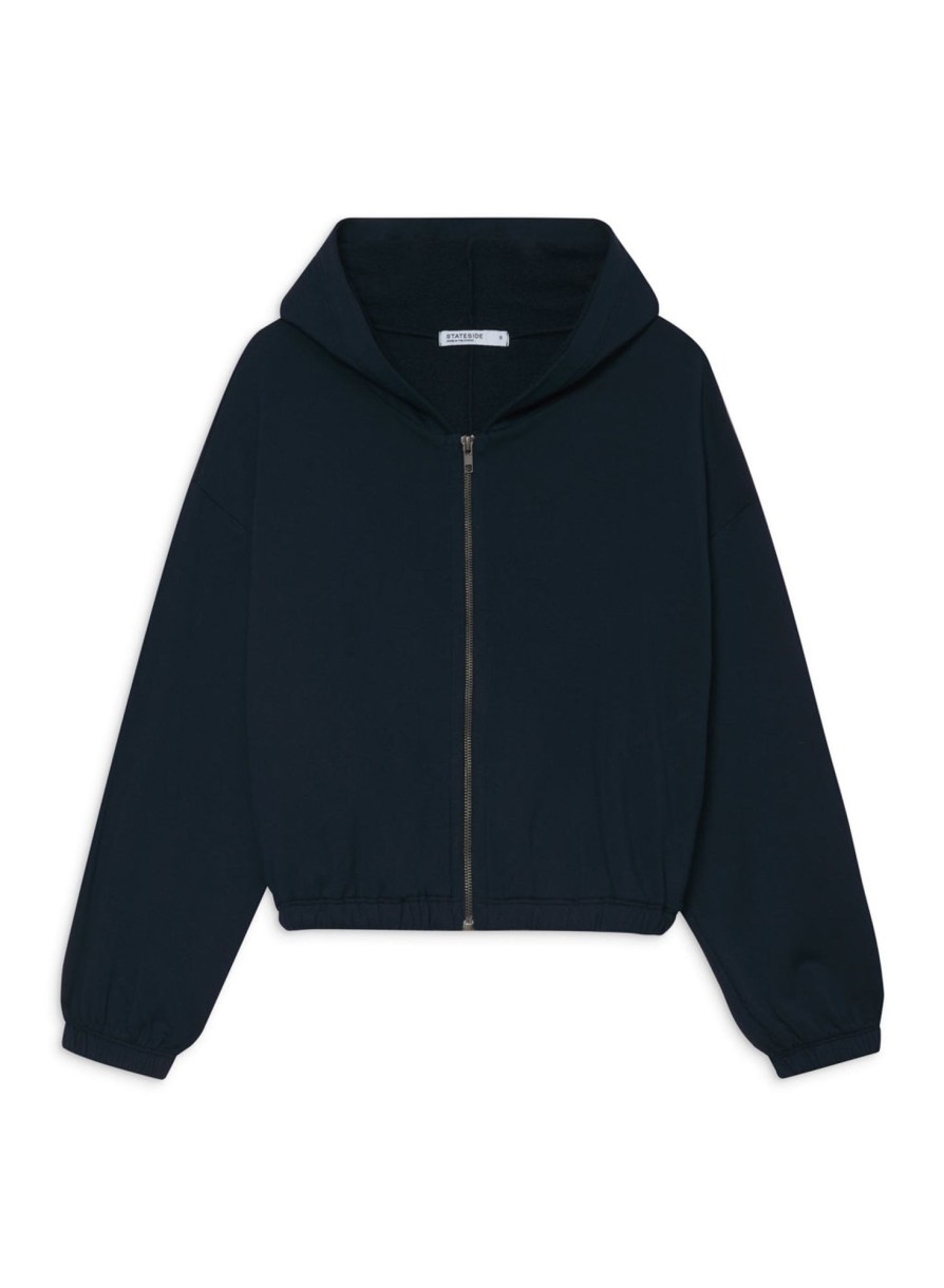 Sweats | STATESIDE Softest Fleece Crop Zip Hoodie In New Navy