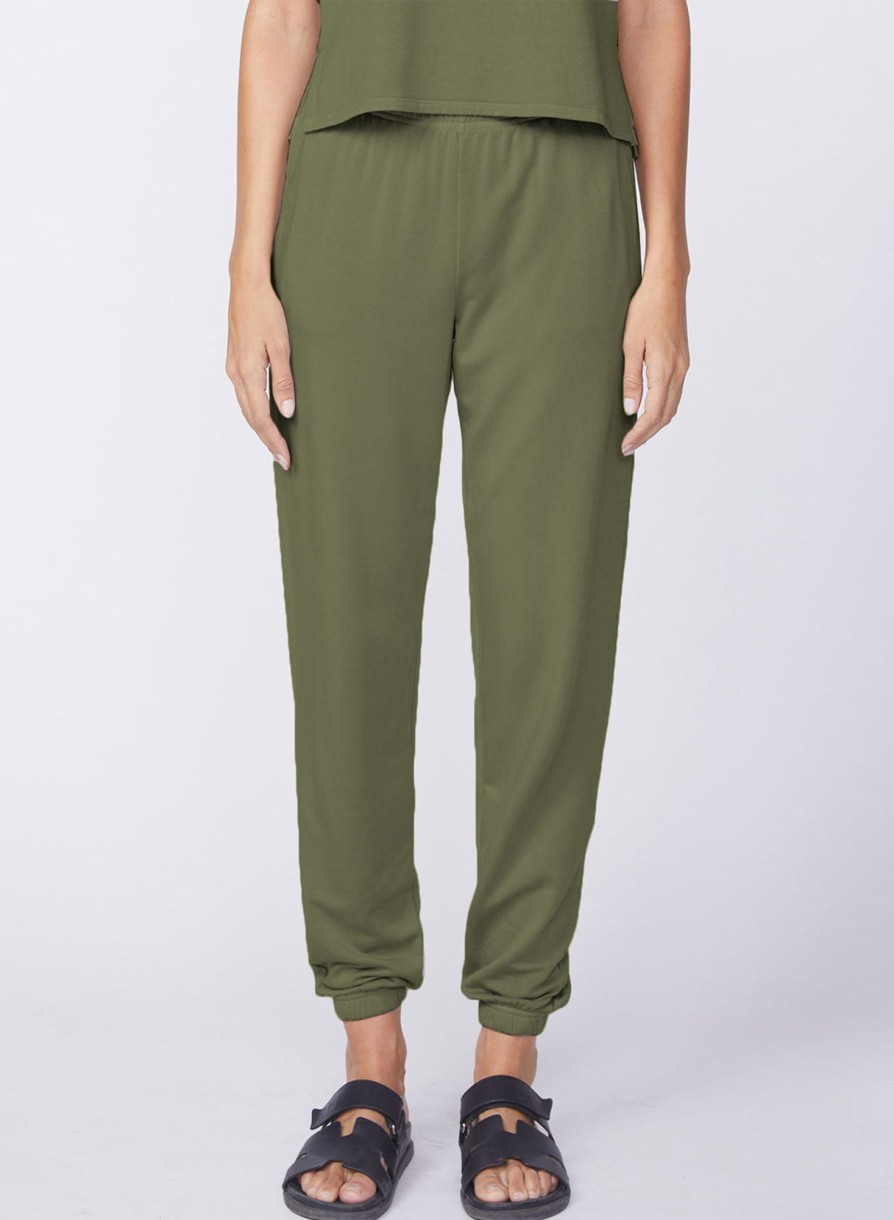 Fabric | STATESIDE Softest Fleece Sweatpant With Pockets In Seaweed