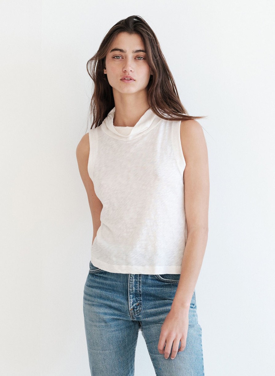 Tops | STATESIDE Supima Slub Sleeveless Ruched Neck Top In Cream