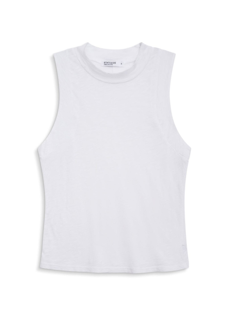 Tops | STATESIDE Supima Slub Sleeveless Mock Neck Top In White