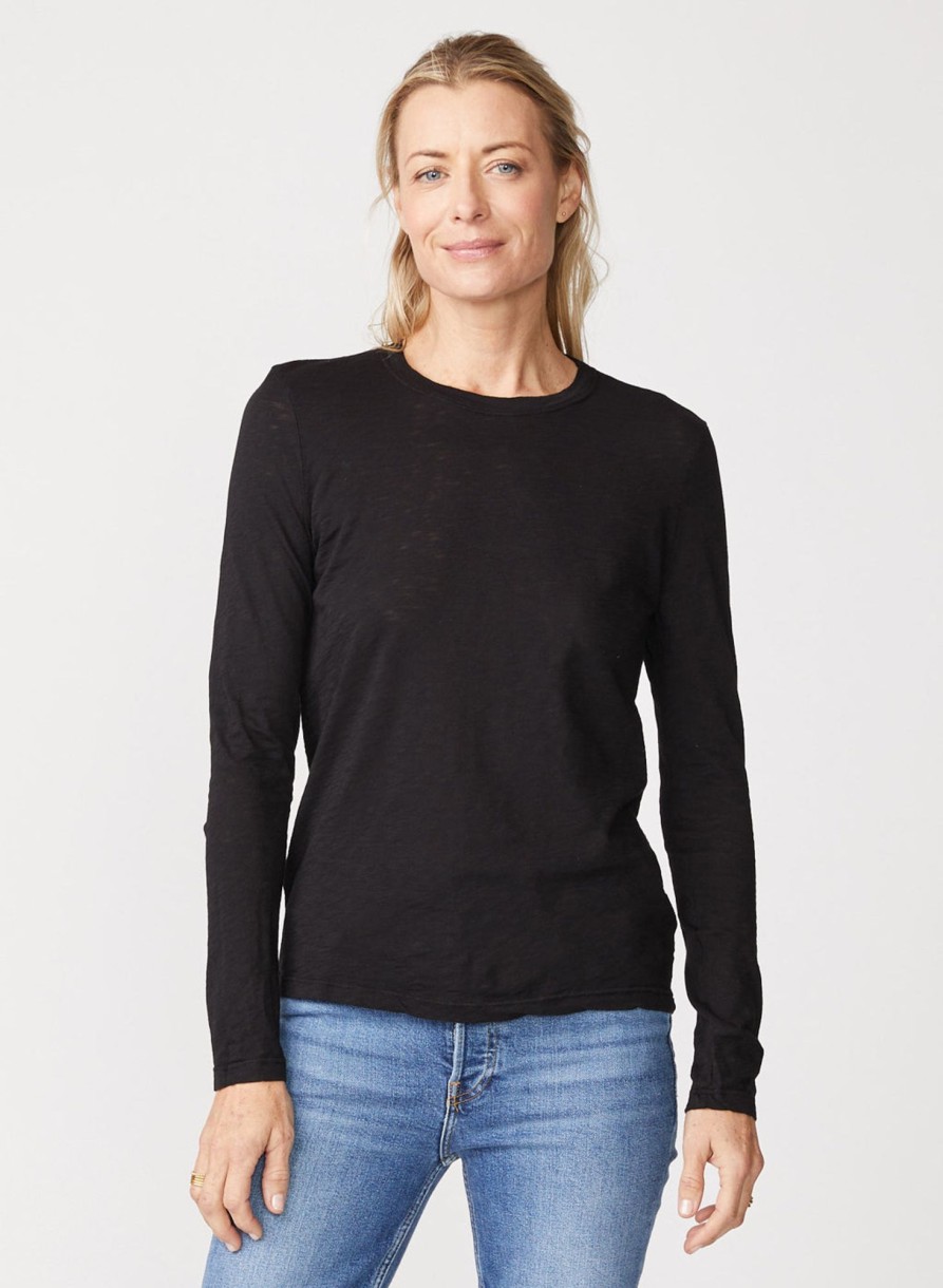 Tops | STATESIDE Supima Slub Jersey Long Sleeve Crew In Black