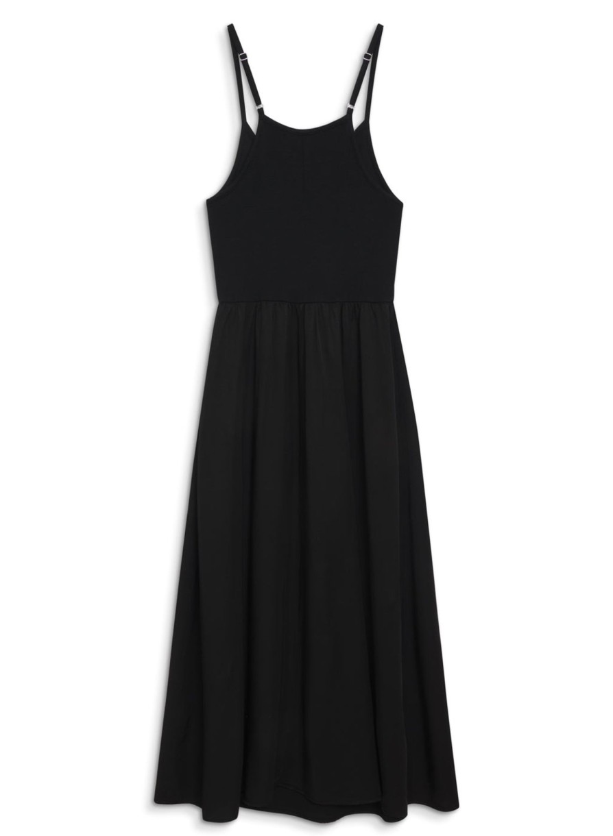 Sale | STATESIDE Viscose Satin Mixed Media Cami Dress In Black